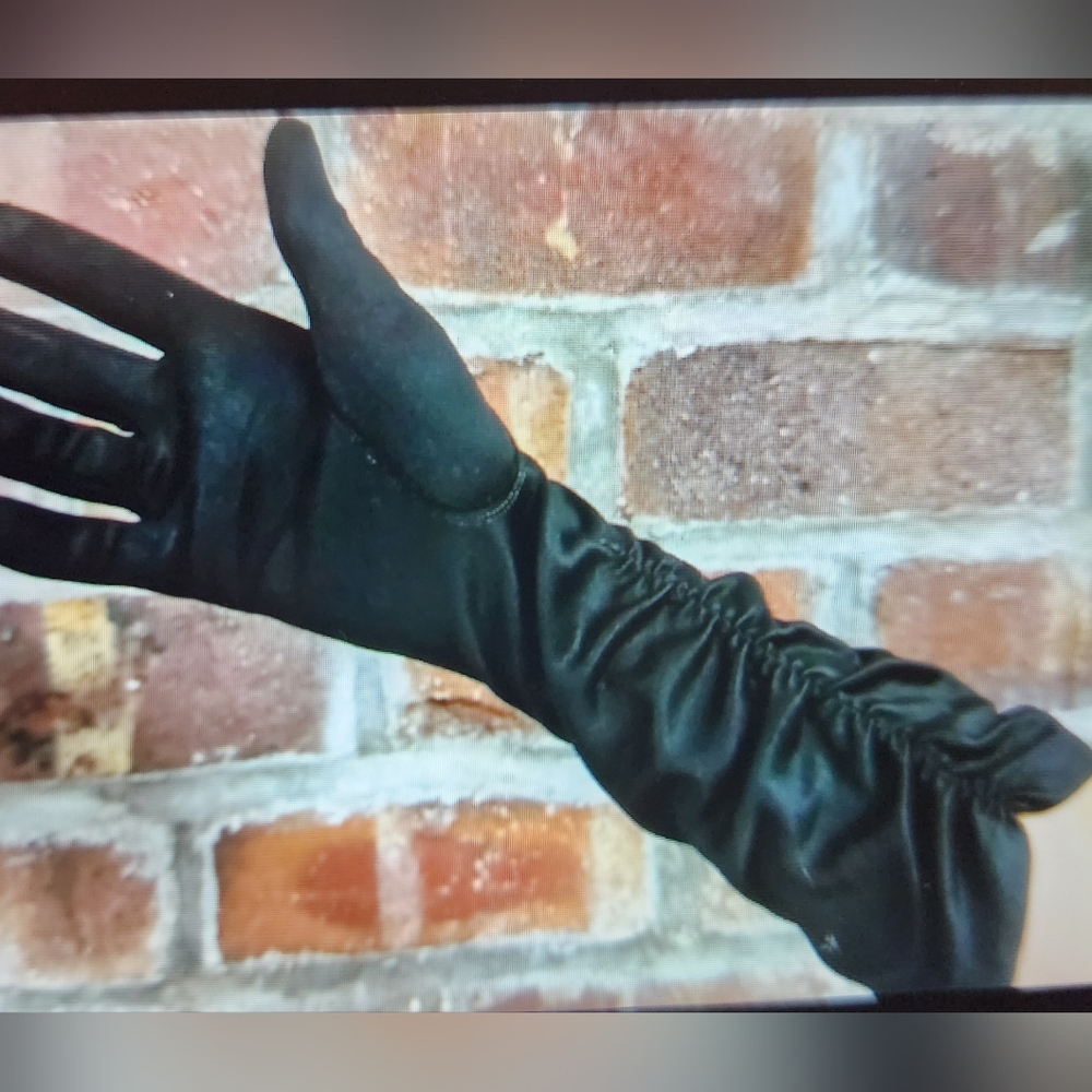 Vintage 1950's Black Satin Evening Gloves